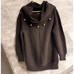 Vtg SPREE Black w/ Gold Balls‎ Sweater Knit Turtleneck Cowl Neck Tunic Size M